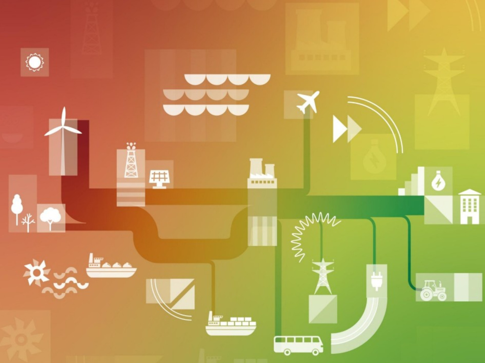 imagem de energias renováveis com fundo das cores da bandeira de portugal invertidas
